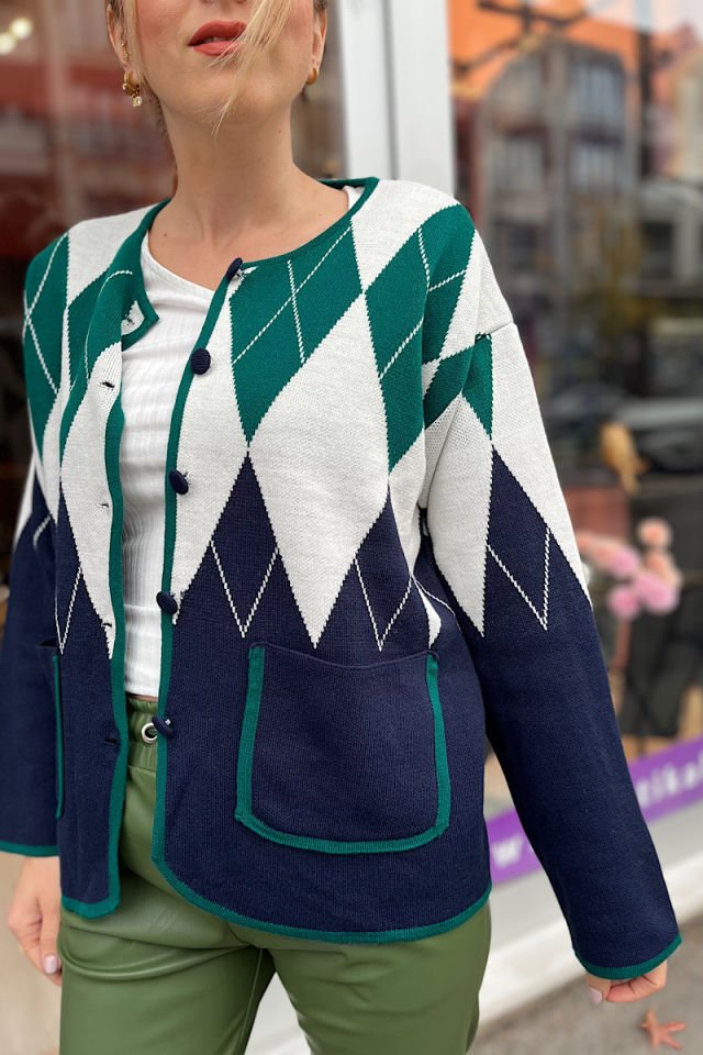 İki Cepli Baklava Desen Hırka