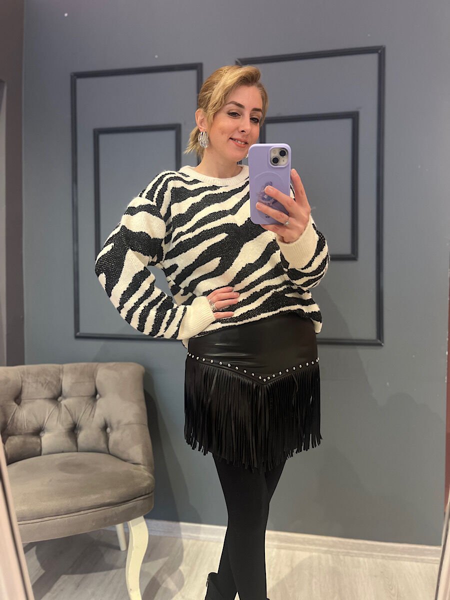 Zebra Desen Yumoş Triko-Ekru