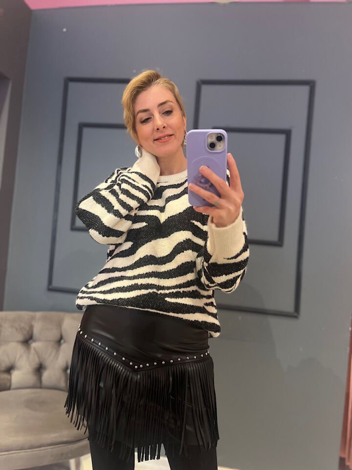 Zebra Desen Yumoş Triko-Ekru