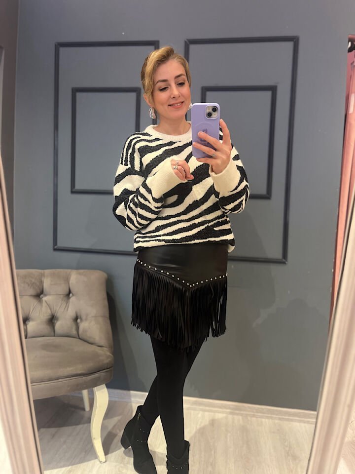 Zebra Desen Yumoş Triko-Ekru