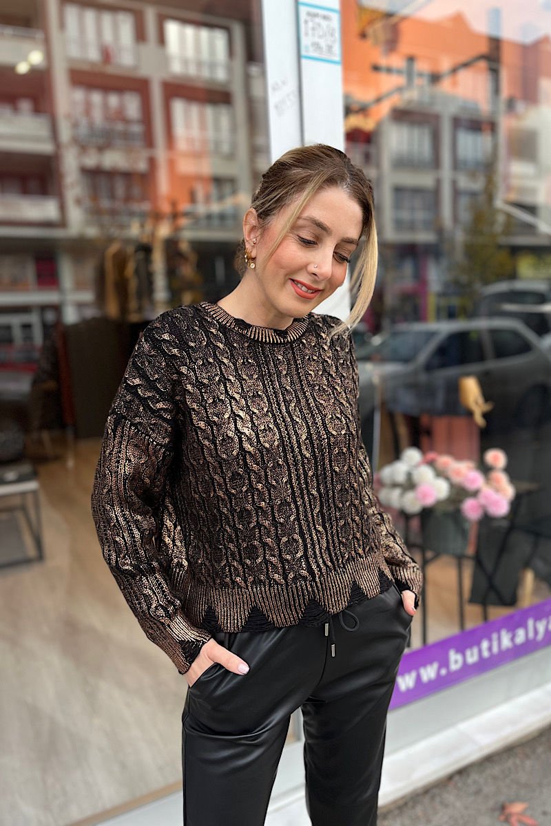 Yırtıklı Varaklı Triko-Kahve