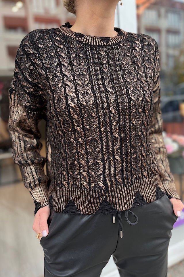 Yırtıklı Varaklı Triko-Kahve