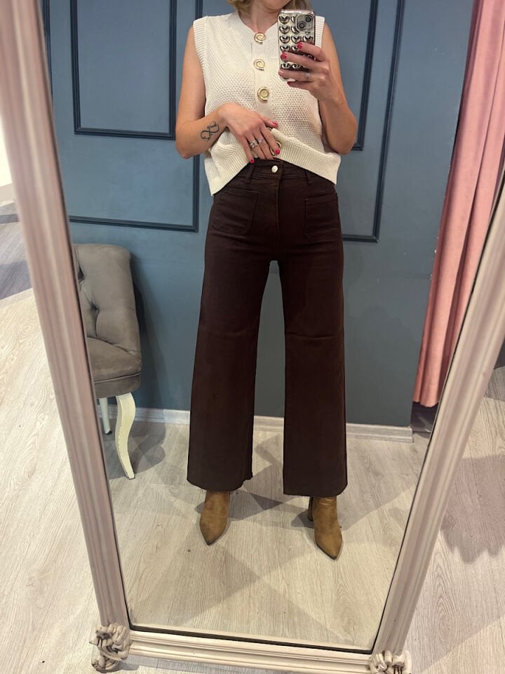 Önden Cepli Pantolon-Acı Kahve