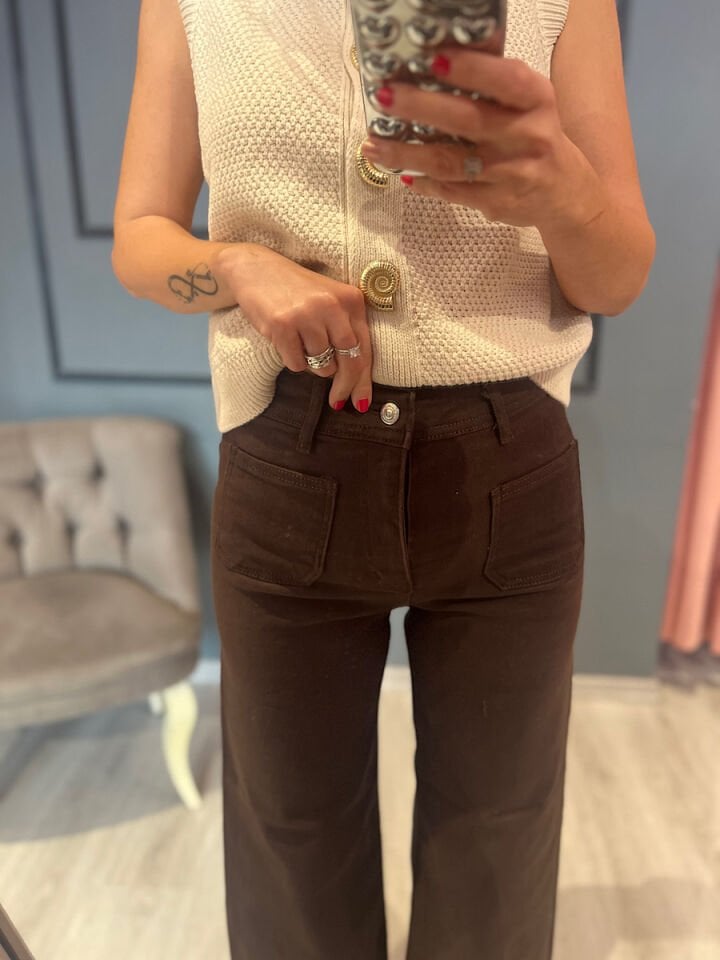 Önden Cepli Pantolon-Acı Kahve