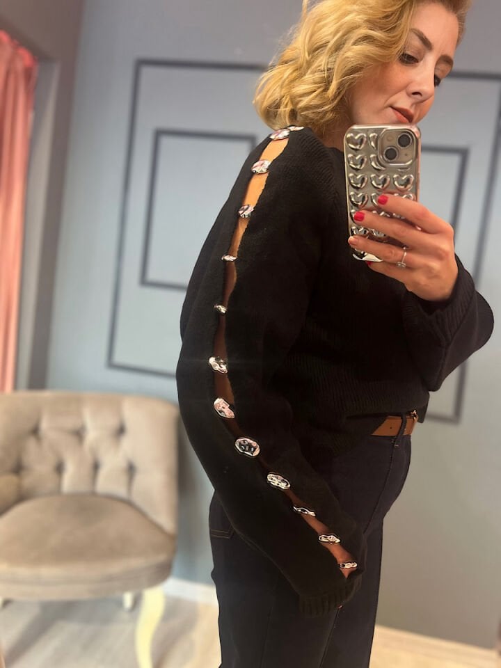 Kol Dekolteli Triko -Siyah