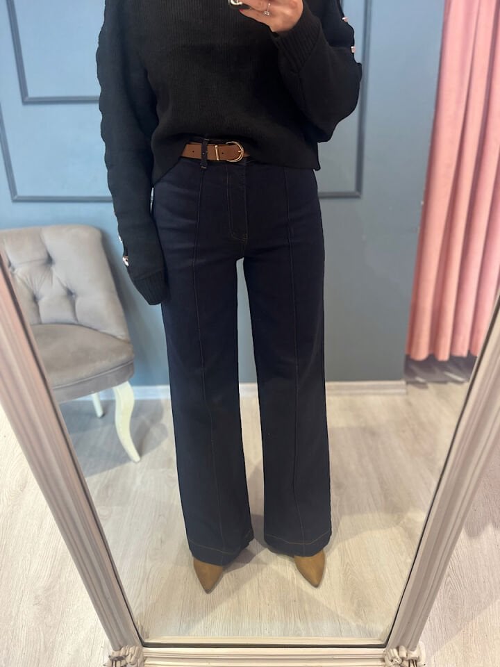 Kemerli İspanyol Jean -Lacivert