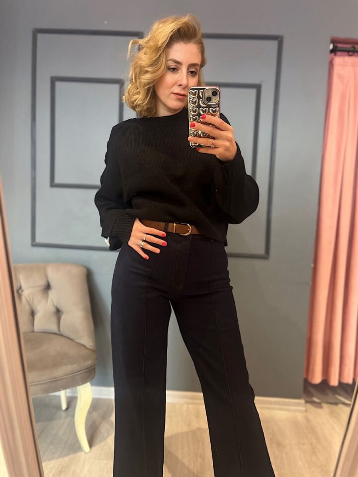 Kemerli İspanyol Jean -Lacivert