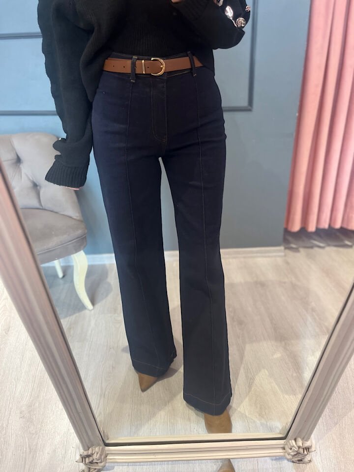 Kemerli İspanyol Jean -Lacivert