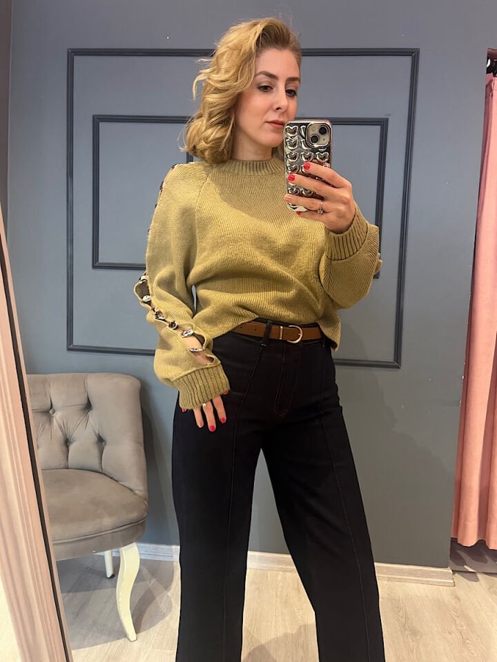 Kol Dekolteli Triko-Haki