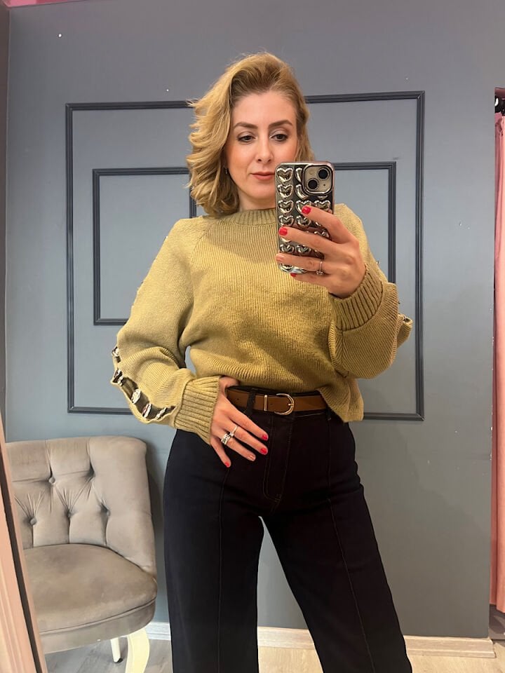 Kol Dekolteli Triko-Haki