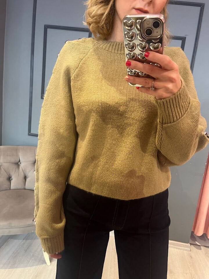 Kol Dekolteli Triko-Haki