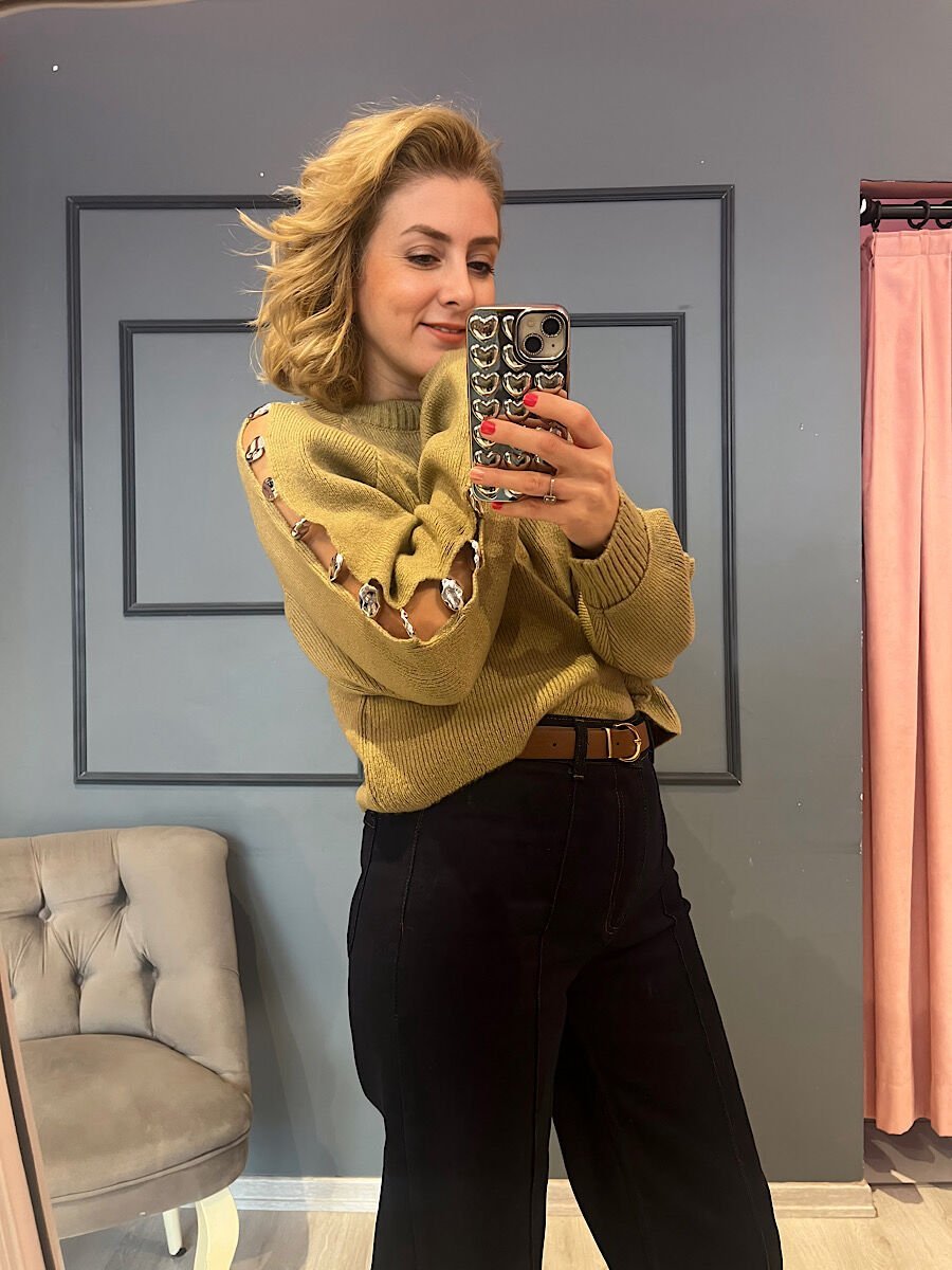 Kol Dekolteli Triko-Haki