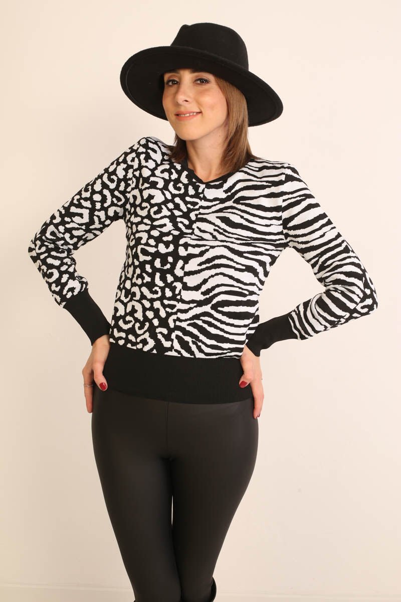 Zebra Desen Kısa Kazak