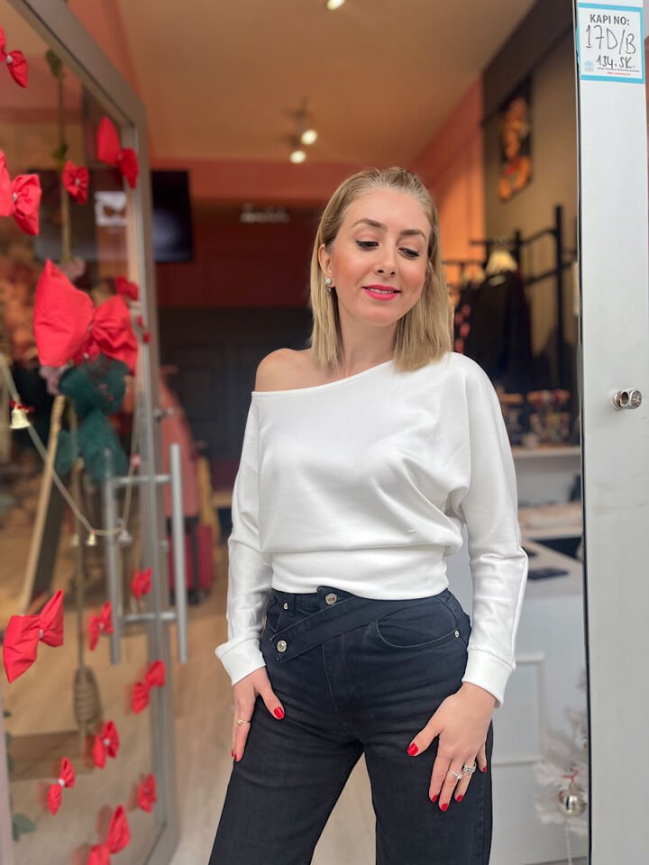 Kayık Yaka O*sho Bluz-Ekru