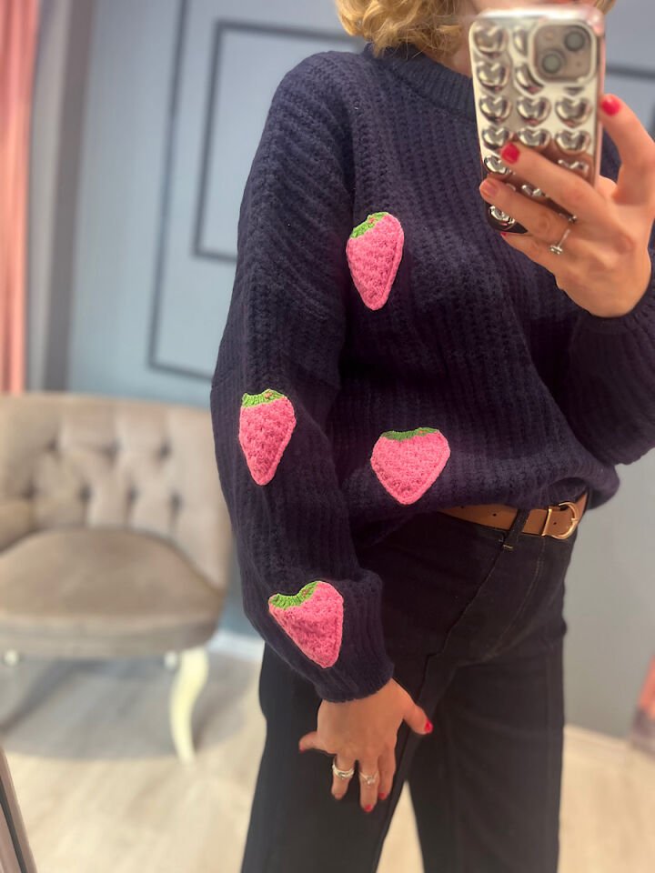 Çilekli Triko-Lacivert