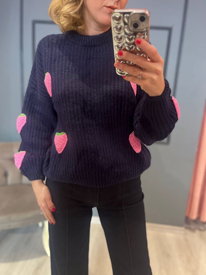 Çilekli Triko-Lacivert