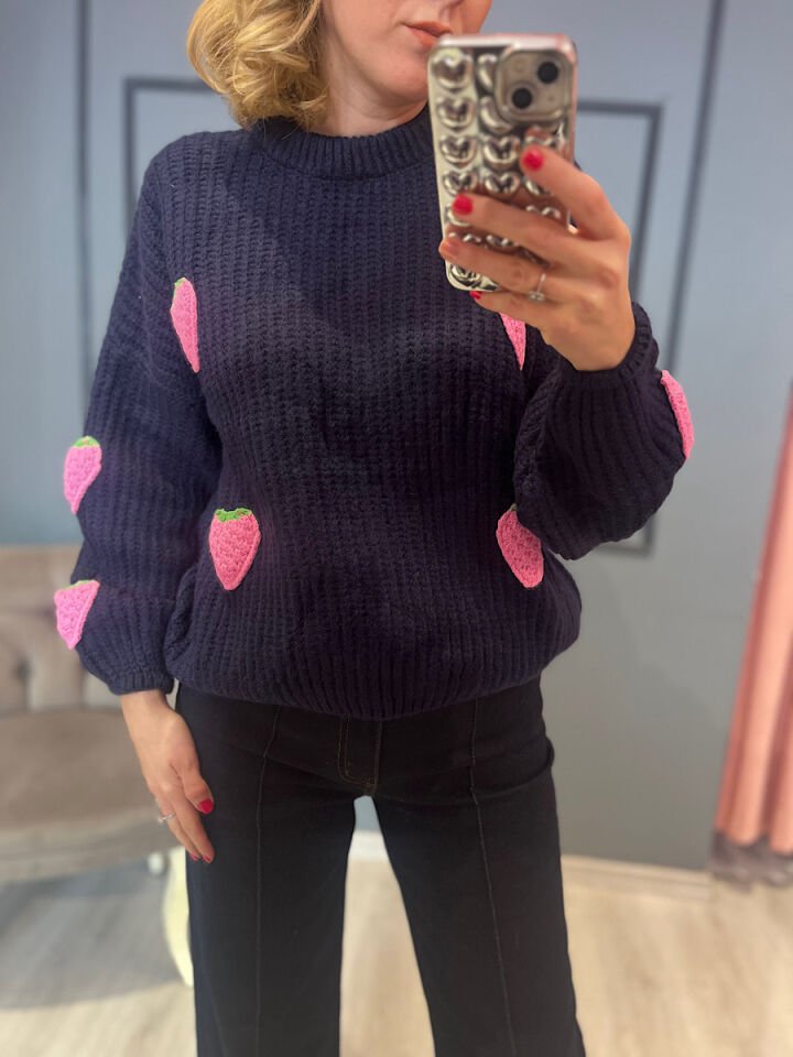 Çilekli Triko-Lacivert