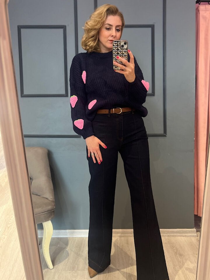 Çilekli Triko-Lacivert