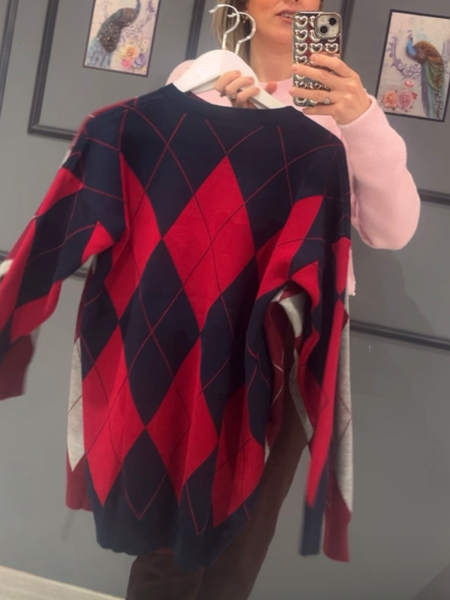 Büyük Baklava Desen Triko-Lacivert