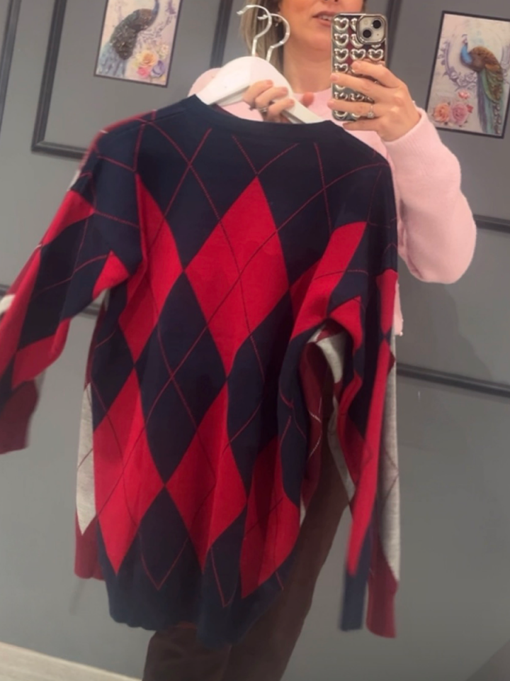 Büyük Baklava Desen Triko-Lacivert