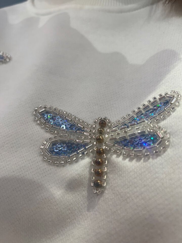 Yusufçuk İşlemeli Sweatshirt-Beyaz