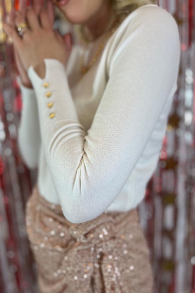 Manşetleri Droplu Triko-Ekru