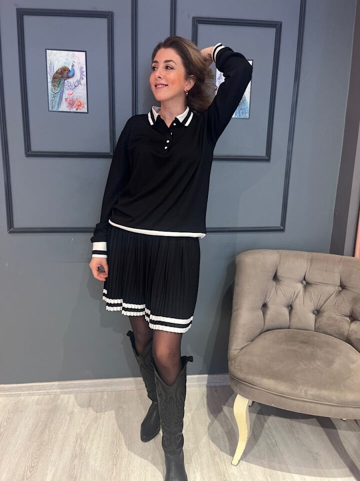 Siyah Beyaz Pileli Takım