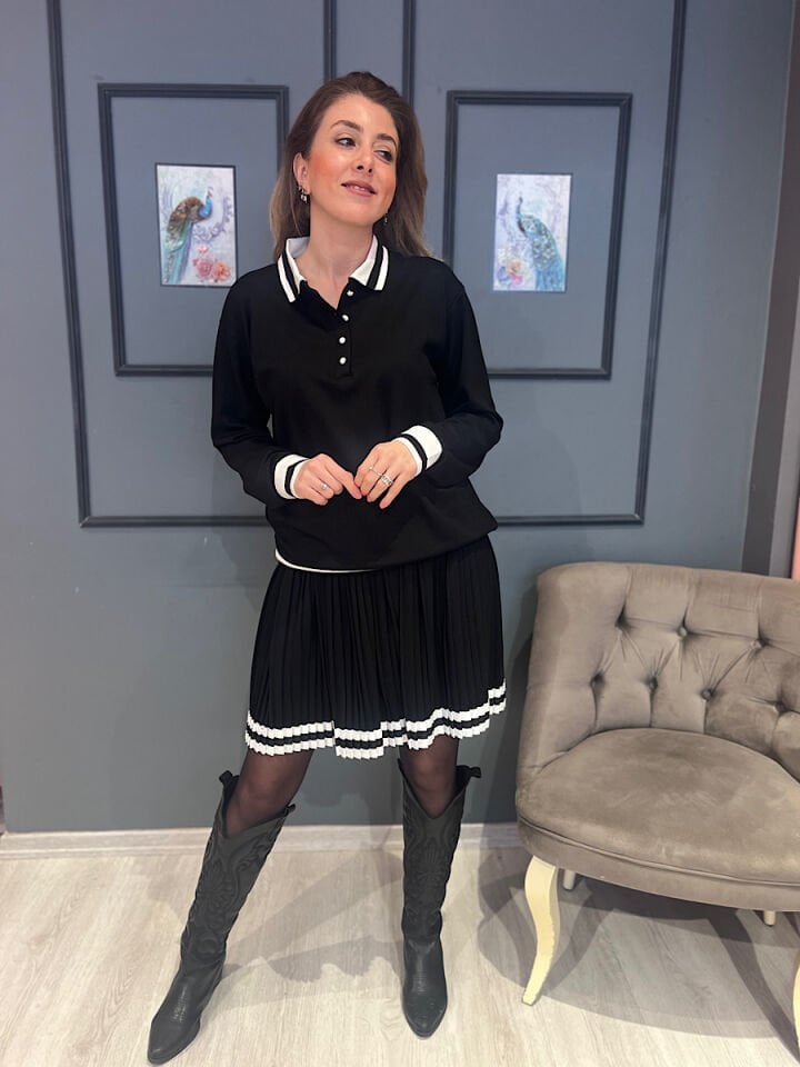 Siyah Beyaz Pileli Takım