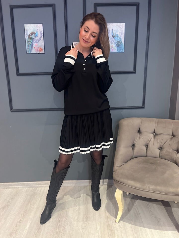 Siyah Beyaz Pileli Takım