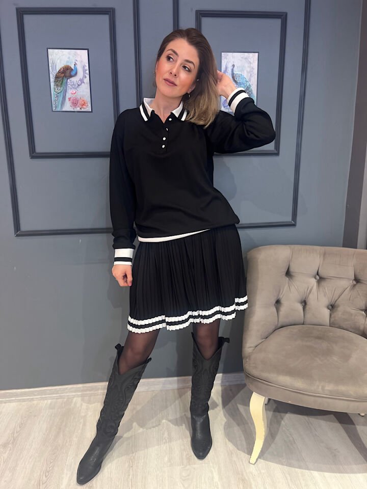 Siyah Beyaz Pileli Takım