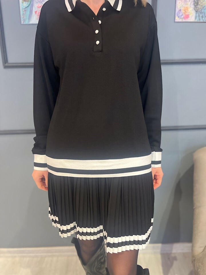 Siyah Beyaz Pileli Takım