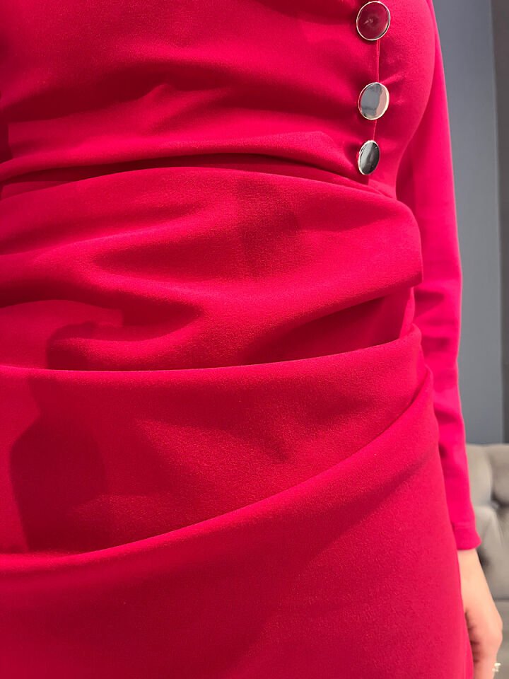 Ceket Yaka Krep Kumaş Elbise-Fuşya