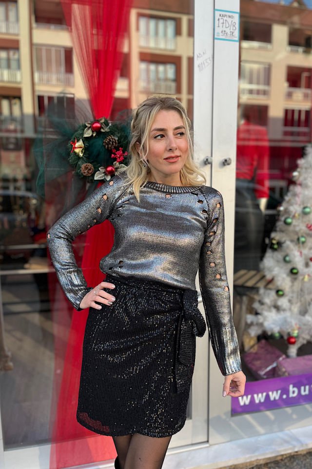 Pullu Anvelop Etek-Siyah