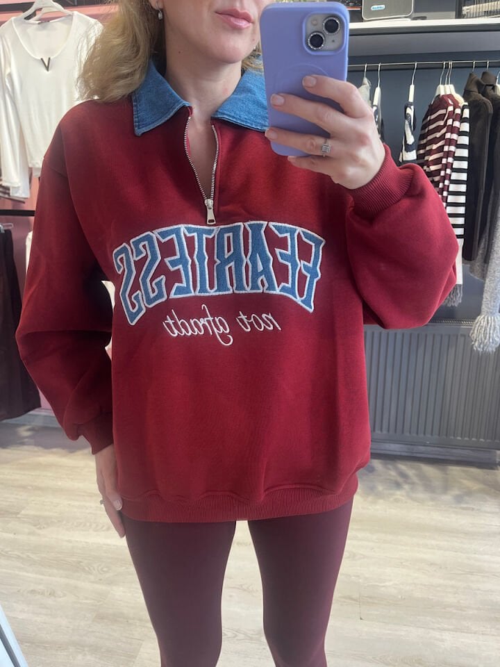 Kot Yaka Detaylı Sweatshirt -Bordo