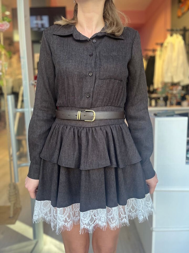 Kat Kat Etek Ucu Dantelli Elbise -Kahve