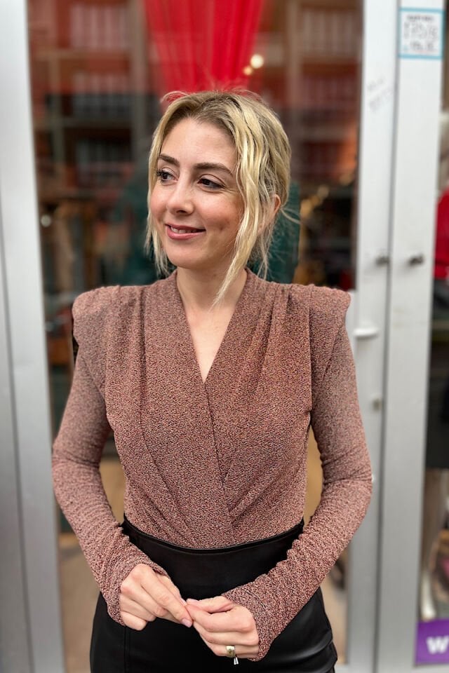 Vatkalı Kruvaze Simli Bluz-Gold