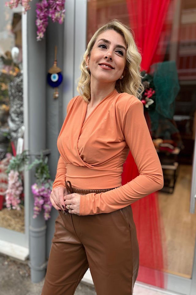 Vatkalı Kruvaze Bluz-Oranj