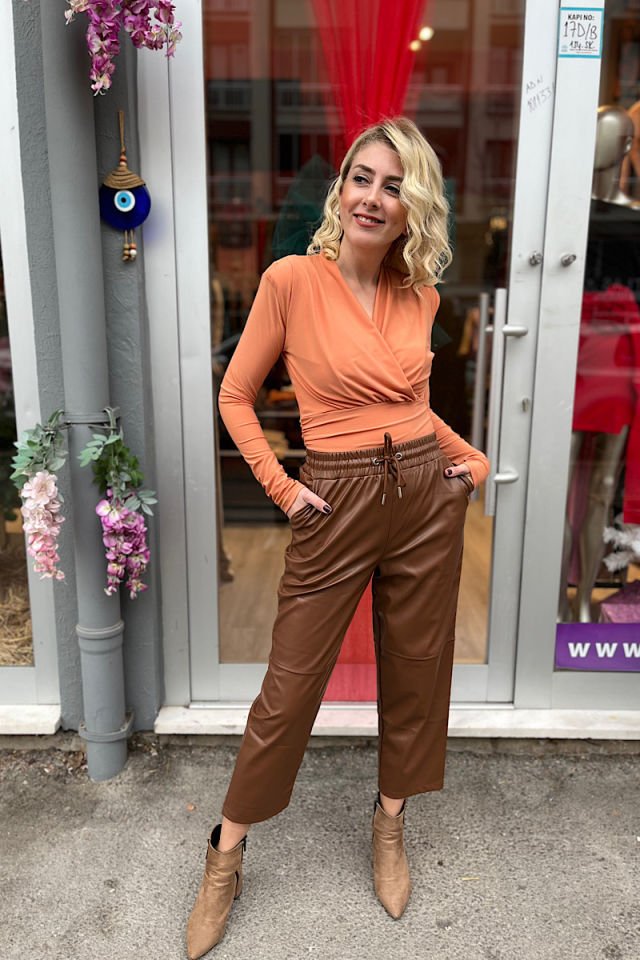 Vatkalı Kruvaze Bluz-Oranj