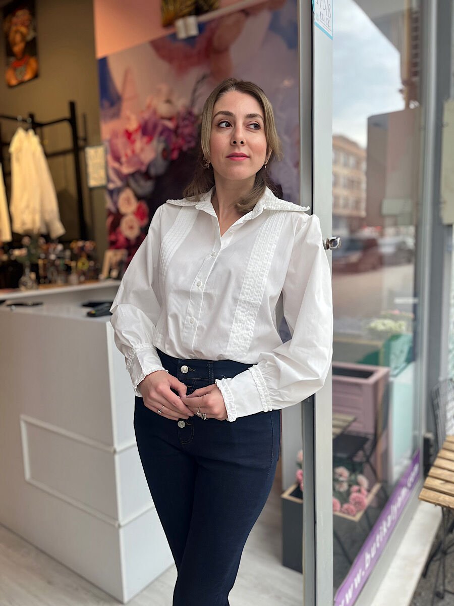 Fırfırlı Vintage Gömlek-Ekru