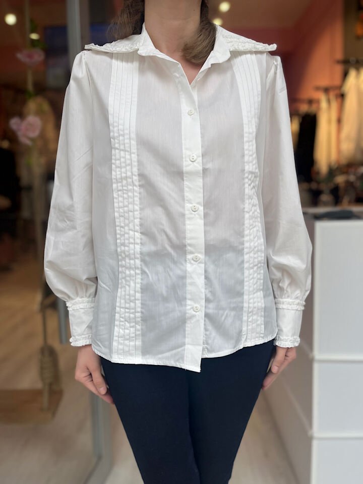 Fırfırlı Vintage Gömlek-Ekru