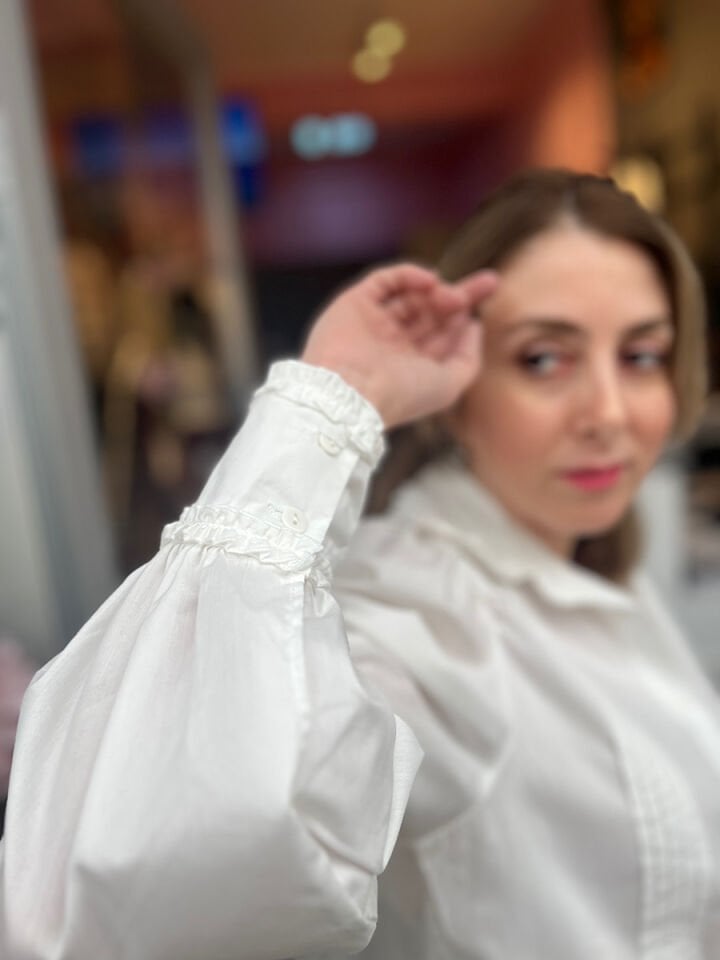 Fırfırlı Vintage Gömlek-Ekru