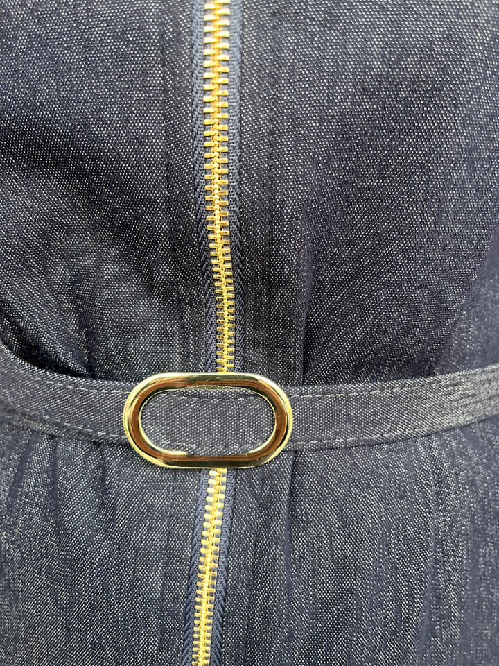 Yaka Detay Fermuarlı Jean Elbise-Lacivert