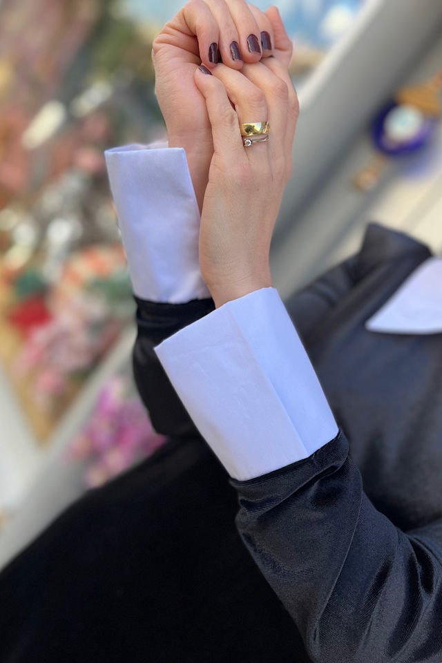 Gömlek Yaka Kadife Elbise-Siyah