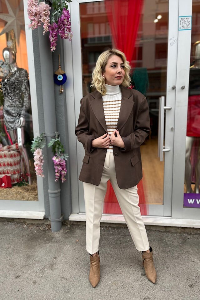 Oversize Blazer Ceket -Kahve