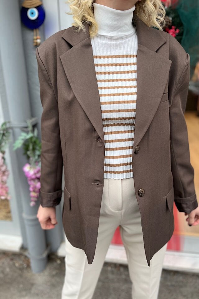 Oversize Blazer Ceket -Kahve