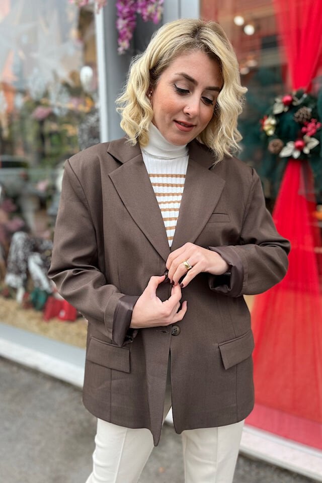 Oversize Blazer Ceket -Kahve