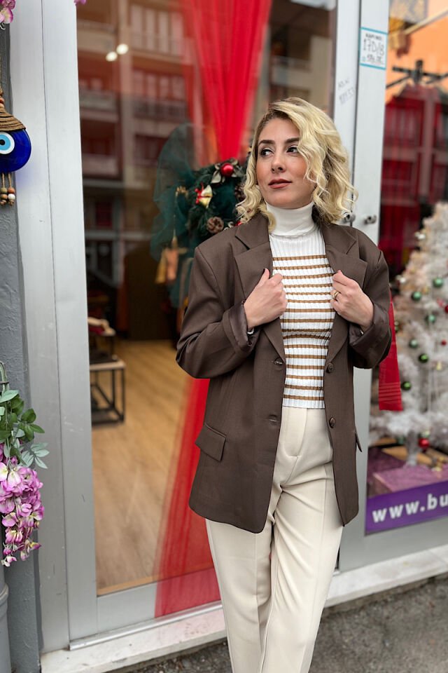 Oversize Blazer Ceket -Kahve