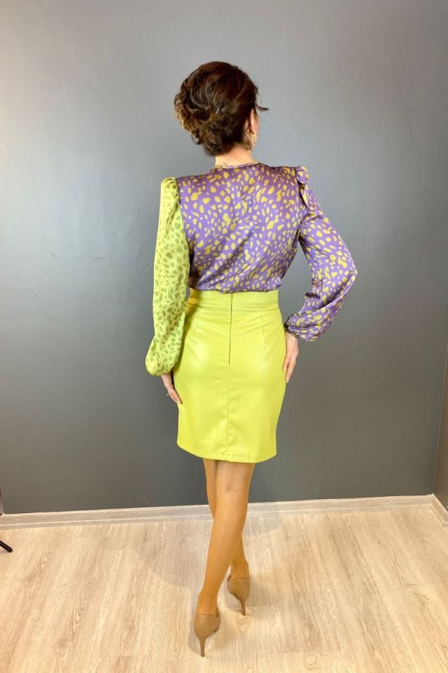 Kruvaze İki Renkli Bluz