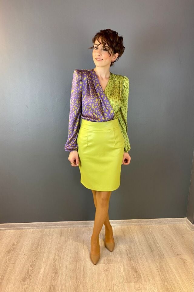 Kruvaze İki Renkli Bluz