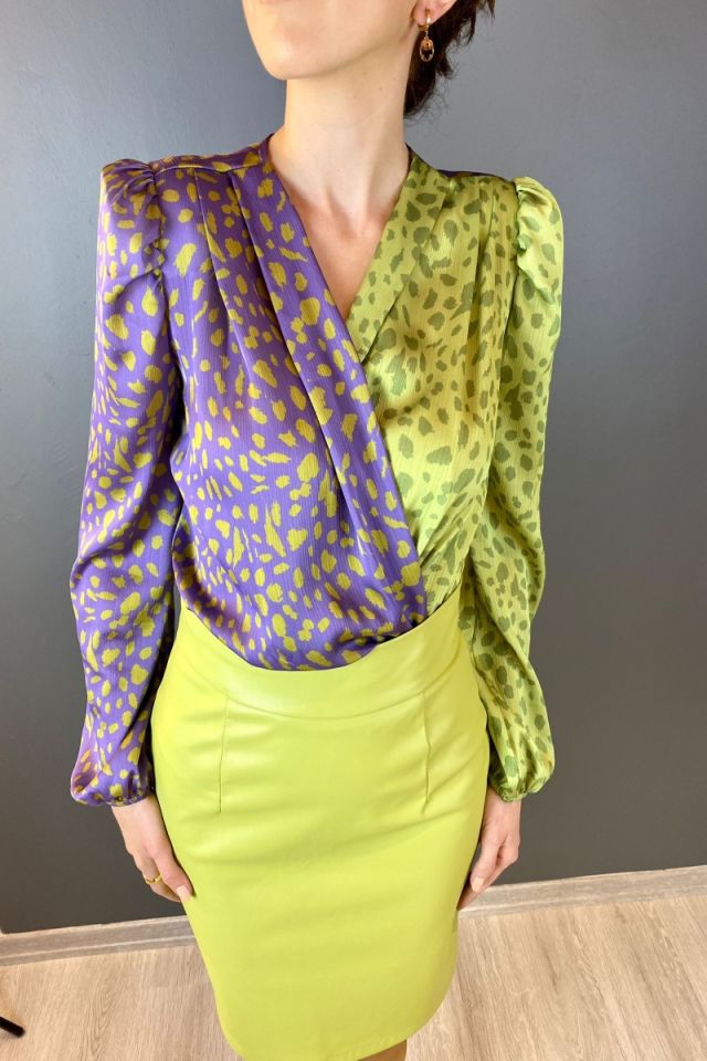 Kruvaze İki Renkli Bluz